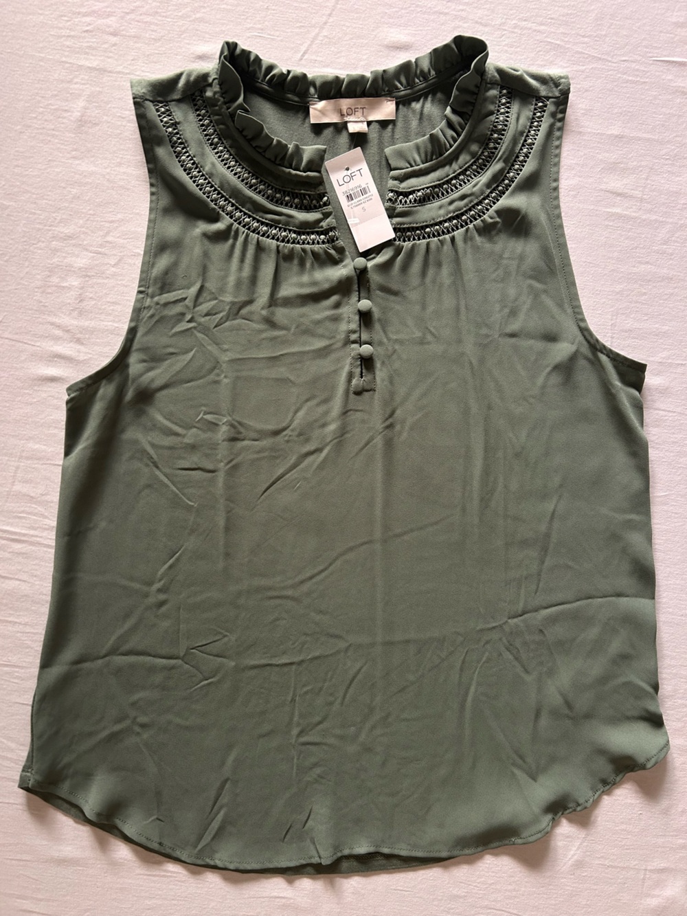 LOFT Mixed Media Sleeveless Blouse Sage Green Size Small NWT